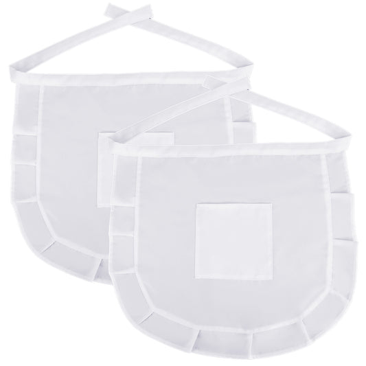 2 Pack Half Apron with Pockets French Maid Server Aprons White Waitress Waist Apron Vintage Short Frilly Cooking Kitchen Aprons for Women Cleaning Restaurant Costume Dress Work Coffee Shop Dish