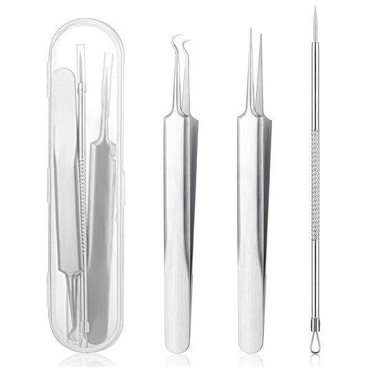 Blackhead Remover Tool Kit, 3 Pcs Professional Stainless Steel Comedone Extractor Tools Pimple Popping Kit Pimple Popper Acne Removal for Removing Pimple Blackheads Zit on Face