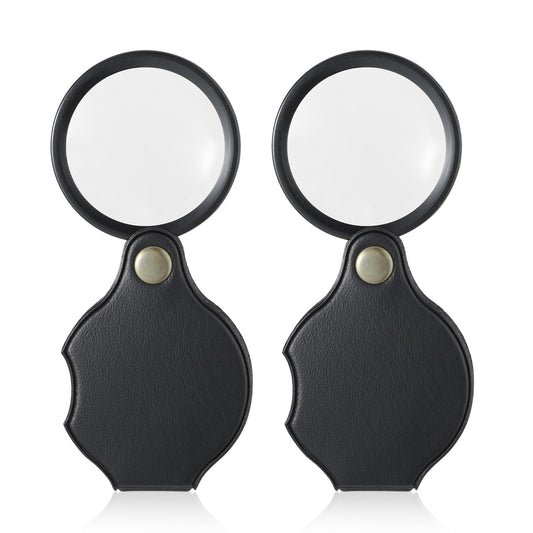 Dimeho 2 Pcs Small Magnifying Glass 10X Mini Pocket Magnify Glass Portable Folding Magnifier with Rotating Protective Holster Sheath for Reading Close Work Newspaper Book Magazine Jewelry Repairing