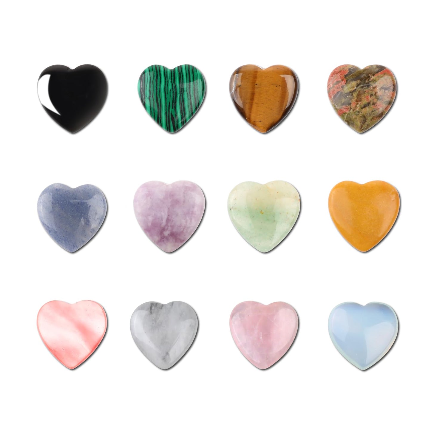 Dimeho 12 Pcs Healing Crystals Heart Stones Natural Polished Love Gemstone Rose Quartz Pocket Amethyst, Cute Thumb Hearts Palm Stone for Chakras Reiki Meditation Balancing Mother's Day Gift 0.8 Inch