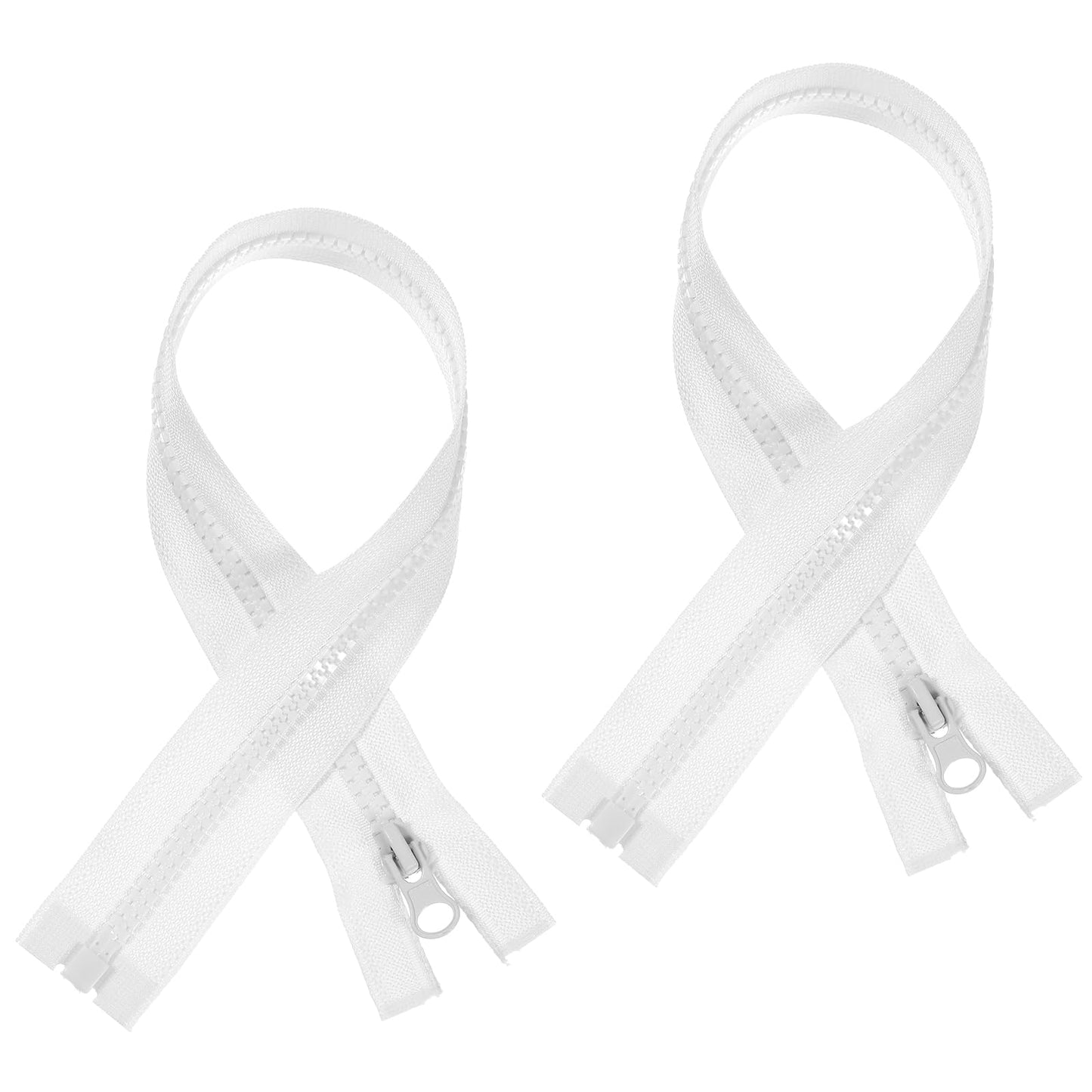 Pack of 2 Separating Jacket Zippers Plastic Zip Black Coats Zip 40 cm Universal Zipper for DIY Sewing Tool Garment Bags (White)