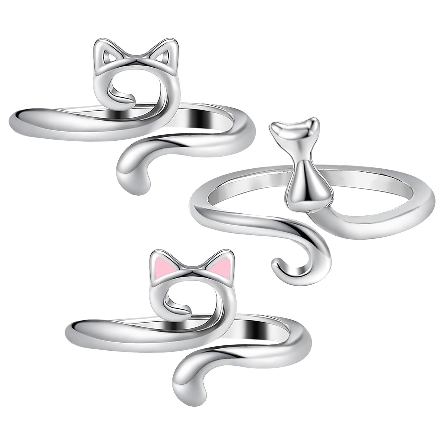 Dimeho 3 Pack Adjustable Knitting Rings Crochet Yarn Guide Holder Cute Cat Finger Loop Wide Open Weaving Hook Braided Thimble Knit Accessories for DIY Craft Sweater Scarf Handicrafts