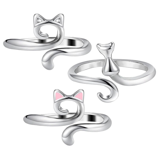 Dimeho 3 Pack Adjustable Knitting Rings Crochet Yarn Guide Holder Cute Cat Finger Loop Wide Open Weaving Hook Braided Thimble Knit Accessories for DIY Craft Sweater Scarf Handicrafts