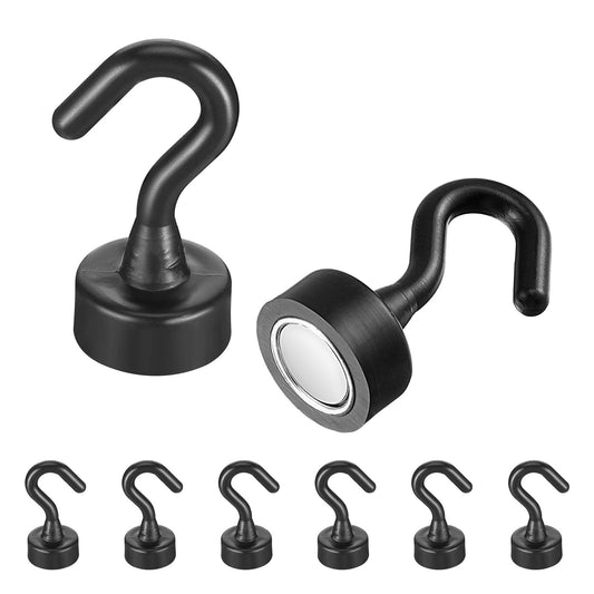 Wanmu Pack of 6 Magnetic Hooks Extra Strong Magnetic Hooks Hook Magnets Punch-Free Magnetic Hooks for Camping Lockers Workshop Equipment Coat Hooks (Black)