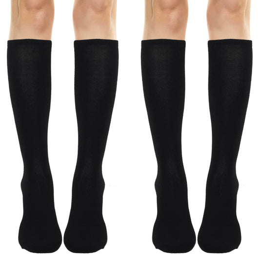 Sibba 2 Pair Womens Cotton High Socks Winter Thermal Boot Top Long Socks Causal Soild Stripe Tube Socks for Ski Snowboarding Hiking