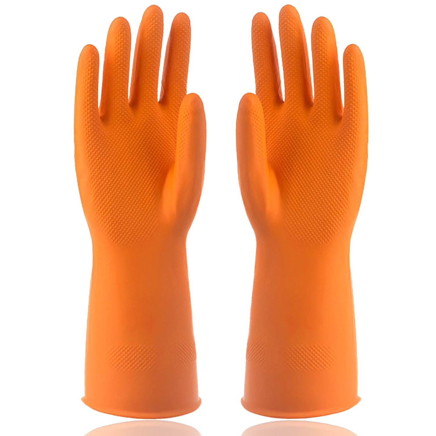 Sibba 1 Pairs Rubber Gloves Dishwashing Kitchen Dish Cleaning Washing Household Home Dishwasher Latex Large Heavy Duty Hand Wash Dishwash Bathroom Gardening Hairdressing Glove(orange regular pattern)