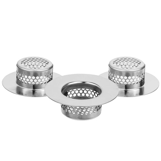 COMNICO 3 Pack Shower Drain Hair Catcher Stainless Steel Bathroom Tub Drain Cover Hair Stopper Kitchen Sink Drain Strainer Drain Clog Remover Protector Unclog Shower Accessories