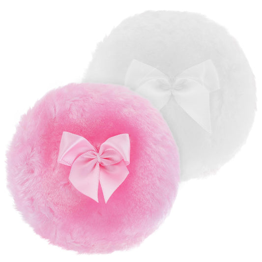 Sibba Large Fluffy Powder Puff, 4 Inch Ultra Soft Washable Reusable Velour Face Body Powder Puff Loose Powder Puffs Wet Dry Makeup Tool (Pink&White)