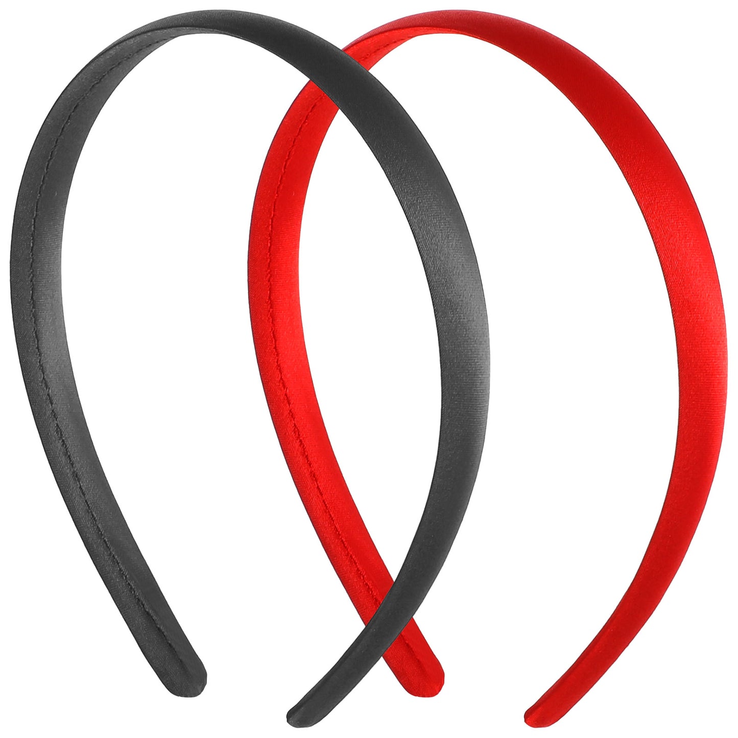 2Pcs Headbands for Women Girls Satin Black Headband Women Plain Wide Hair Band Hoops Elastic Solid Hairband Accessories for Mothers Sisters Cosplay Holiday Halloween DIY (black+red, Width 2cm)