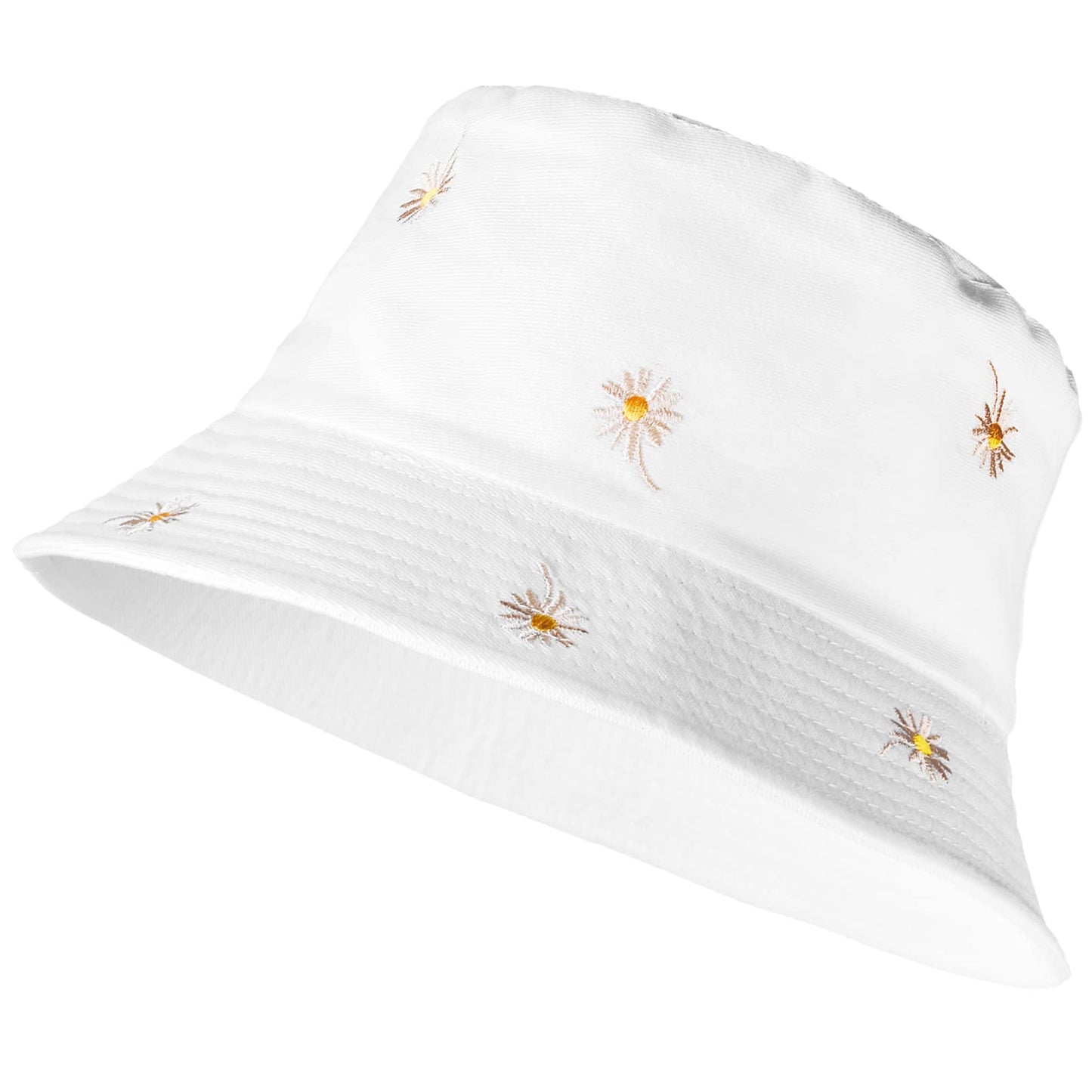 Sibba 1 PC Bucket Hat Beach Sun Protection Summer Foldable Wide Brim Fishing Cap Sunhat Casual Vacation Aesthetic Accessories Girl Women Kids Travel (White Sunflower)