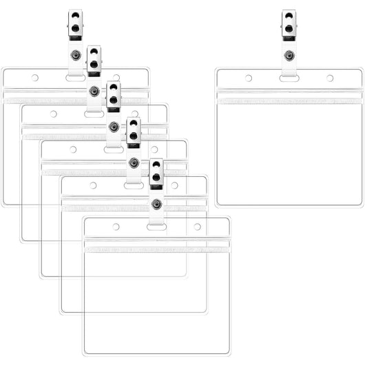 Dimeho 10Pcs Name Badge Holder Horizontal Tags Card Sleeves Clear PVC Badge Clips Case Transparent Waterproof ID Badge Protector for Nurses Office School Employee Worker Credit Card Conference Seminar