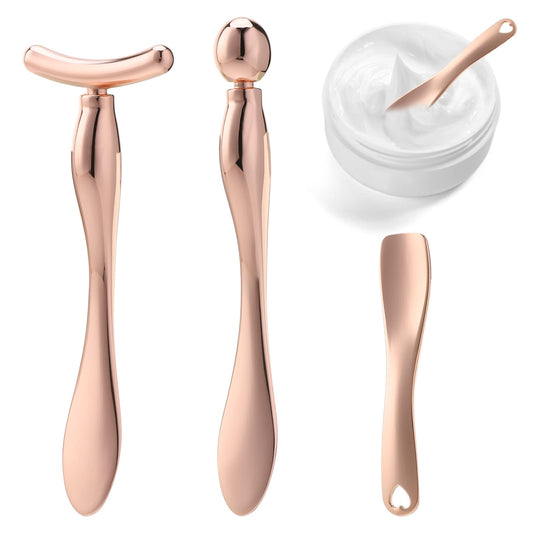 Sibba 3 PCS Makeup Spatula Cosmetic Mini Spoon Skincare Make Up Tool Beauty Facial Lotion Face Cream Mask Applicator Lip Holder Esthetician Metal Skin Bowls Scooping Creams Mixing Eyebrow Skin Care