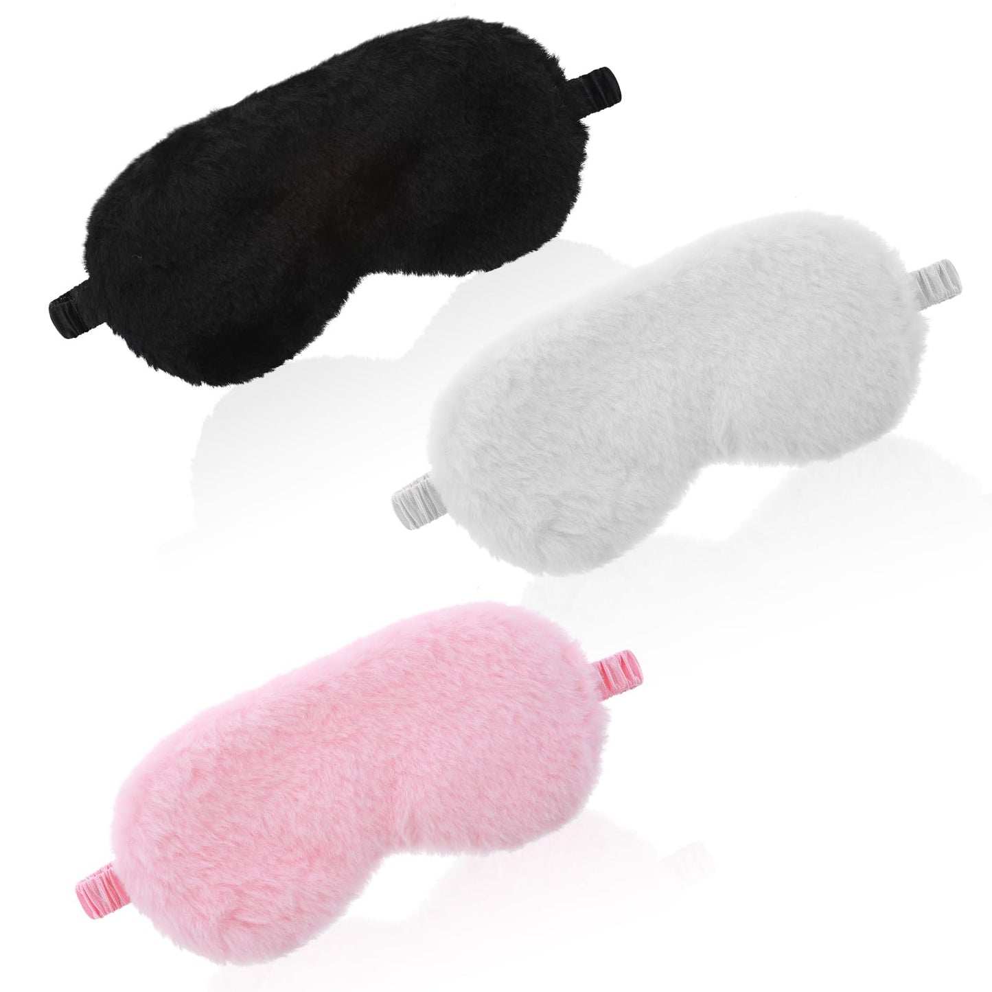 3 Pcs Plush Sleeping Eye Mask, Soft and Fuffy Plush Blindfold Comfortable Faux Fur Eye Shade with Elastic Strap for Women Men and Kids Travel Nap Sleeping (Solid Color?Black, White, Pink?)