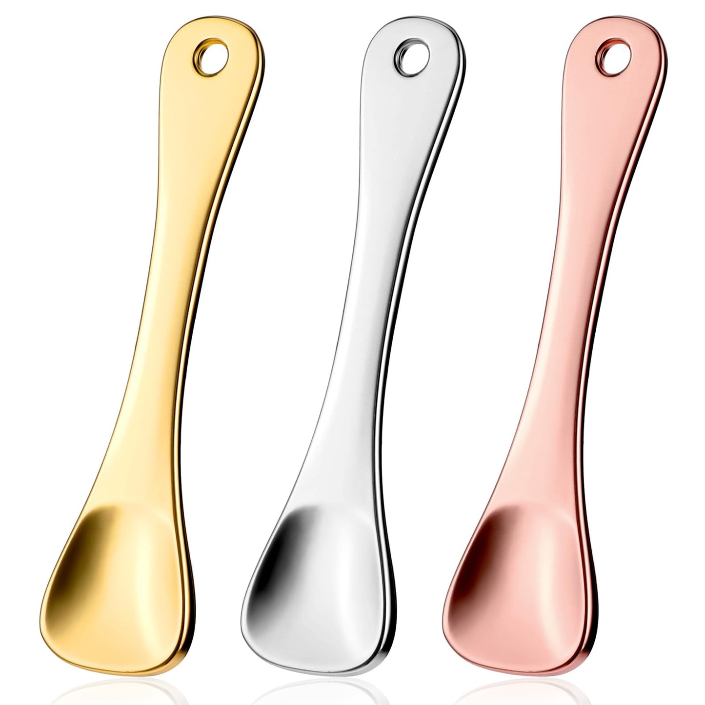 3Pcs Metal Makeup Spatula Mini Skin Care Spoons Reusable Massage Scoop Face Cosmetic Applicator Beauty Cosmetic Tool for Cream Lotions Moisturizers Mixing and Sampling