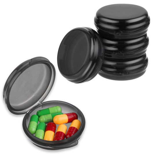 Sibba 5 Packs Small Pill Box, Travel Pill Container, Portable Daily Round Pill Case for Pocket Purse Briefcase Travel Organizer Pills Medicine Cod Liver Oil Storage Box(Black)