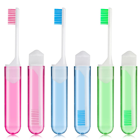 6Pcs Travel Toothbrush Bulk Folding Mini Toothbrush with Toothbrush Case Soft Portable Manual Toothbrush Individually Wrapped Small Folding Toothbrush for Adults Elders Sensitive Teeth Camping School