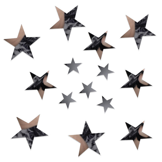 Wanmu 40Pcs Star Acrylic Mirror Wall Sticker, 3 Sizes Silver Stars Mirror Wall Stickers with Adhesive, Removable Stars Stickers Art Decal for Home Art Decor Ceiling Wall, 3D Mirror Wall Decorations