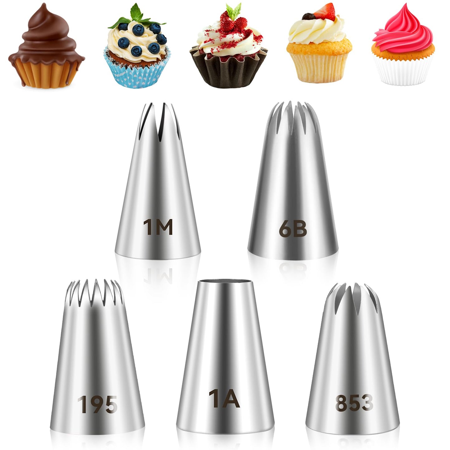 COMNICO 5Pcs Large Piping Tips Set Stainless Steel Frosting Icing Piping Tips Cake Decorating Tips Professional Baking Tools for Cookies Cupcake Cake Decorating Home Bakery Baking Supplies