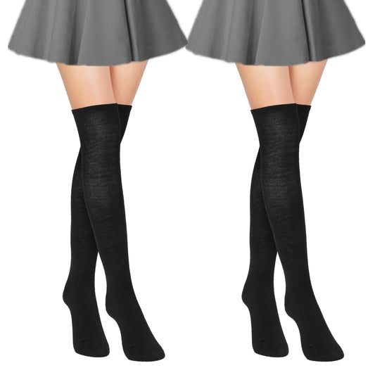 COMNICO 2 Pairs Women Long Thigh High Socks Over Knee Warm Stocking Cotton Knit Comfortable Socks Extra Long Knee Boot Stockings for Women Girl
