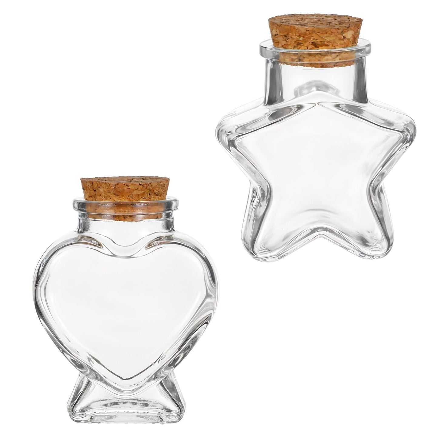 Dimeho Empty Mini Glass Bottles with Cork Stoppers Heart-Shaped & Star-Shaped Decorative Jars Small Glass Bottles with Cork Lid for DIY Crafts Home Decor Party Supplies Wedding Gifts, Mini Jars Decor