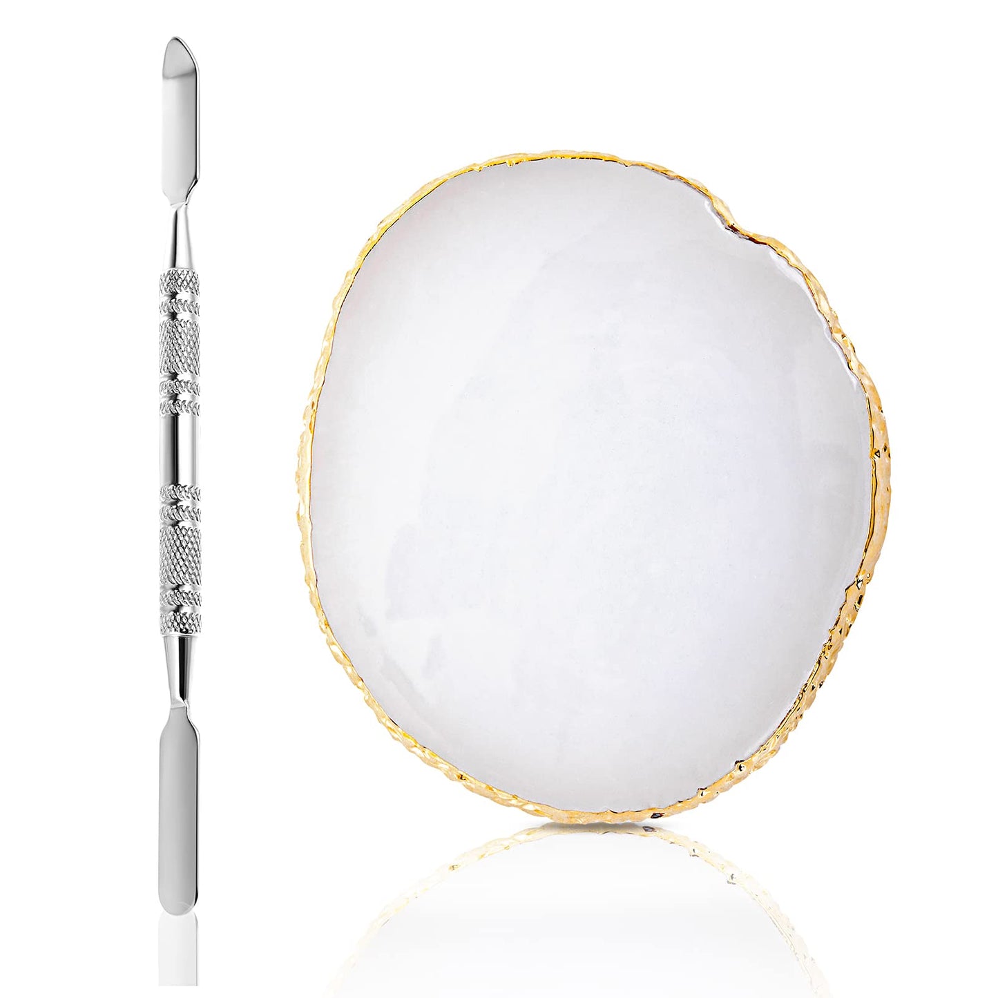 Sibba Resin Nail Art Palette with Nail Palette Stirring Rod, 2 in 1 Nail Art Painting Palettes Gold Edge Nail Holder Nail Art Display Board