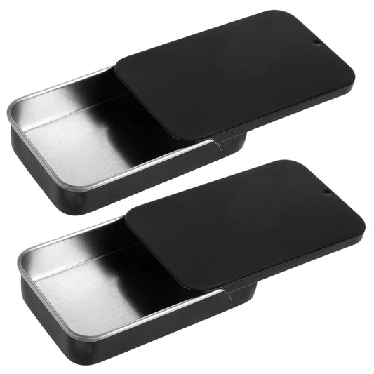 Wanmu 2Pcs Metal Rectangular Hinged Tins, Matte Black Mini Portable Box Containers, Metal Tin Box with Lids, Portable Tiny Items Organizer, Home Organizer Kit for Home Storaging Candies Keys