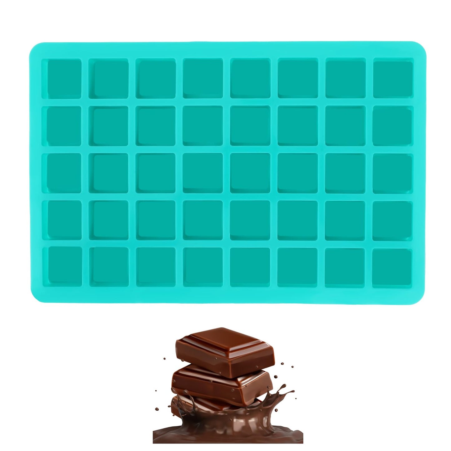 COMNICO Square Silicone Molds for Baking, 1Pcs 40 Cavities Mini Cubes Silicone Mold Dark Green 11.6 × 7.87 Inch Square Silicone Candy Molds for Chocolate Hard Candy Ice Jello Cubes Gummy Bites Pastry