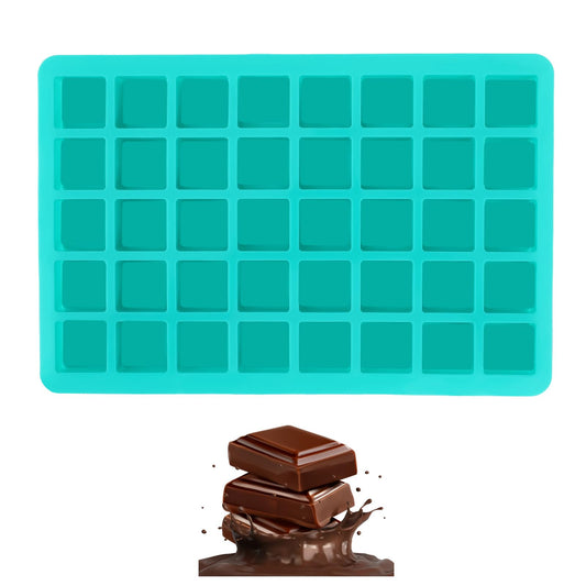 COMNICO Square Silicone Molds for Baking, 1Pcs 40 Cavities Mini Cubes Silicone Mold Dark Green 11.6 × 7.87 Inch Square Silicone Candy Molds for Chocolate Hard Candy Ice Jello Cubes Gummy Bites Pastry