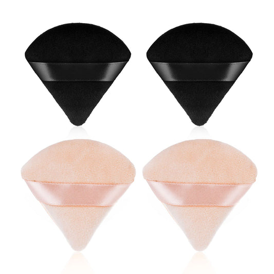 Sibba 4 Pieces Triangle Powder Puffs Face Cosmetic Powder Puff Washable Reusable Soft Plush Powder Sponge Makeup Foundation Sponge for Face Body Loose Powder Wet Dry Makeup Tool