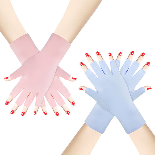 Sibba 2 Pairs Anti UV Gloves for Gel Nail Lamp, Gel Manicures Glove Professional Protection Stretchy Fingerless Gloves Nail Art Skin Care UV Shield Gloves for Home Outdoor