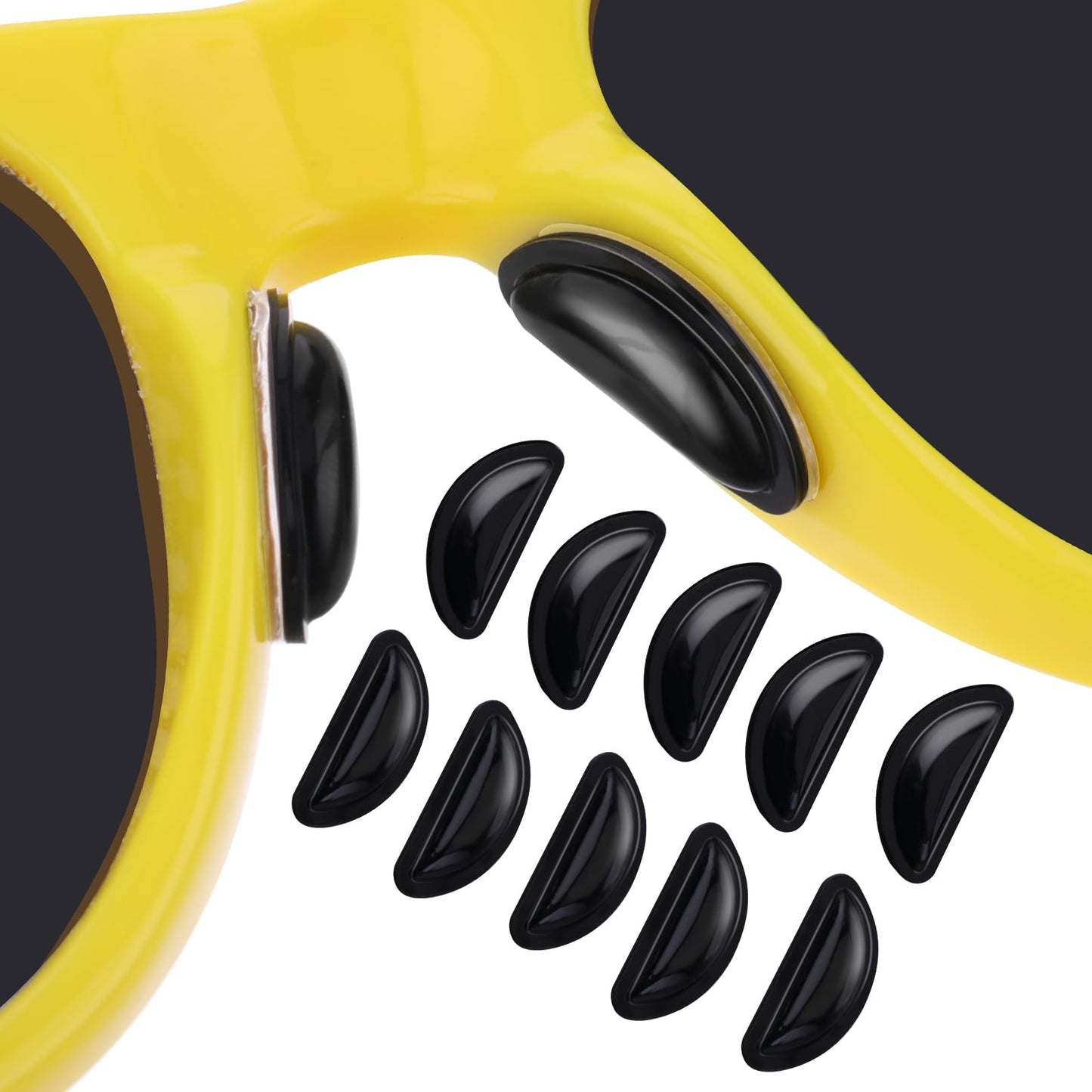 WLLHYF 10 Pairs Eyeglasses Adhesive Nose Pads Soft Increased Height Anti-Pressure Silicone Sunglass Anti Slip Cushion for Stick on Plastic Frames Reading Glasses(Black)