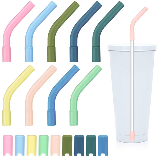 Sibba Silicone Straw Tips 9 Pcs Reusable Pedestals Replacement Flex Elbow Covers Kitchen Utensils Gadgets Food Grade Rubber Straw Tips for Metal Straws Cup Tumbler Wrapped 8-10mm Diameter