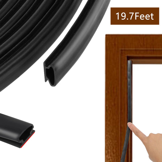 20 Feet Rubber Weather Stripping Door Seal Strip, Self Adhesive D-Shaped Door Weather Stripping, Door Weatherstripping Soundproofing Door Seal Strip for Window Door Frame Insulation Large Gap