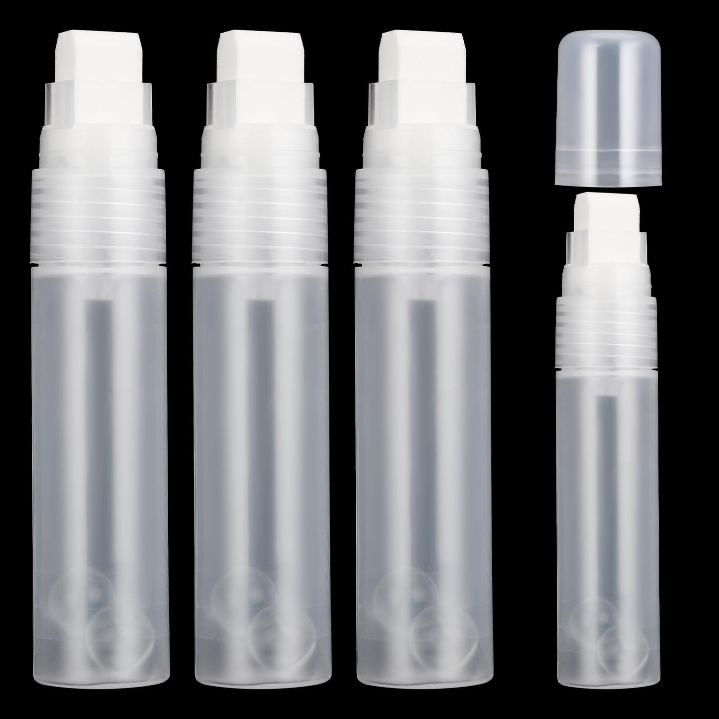 4Pcs Refillable Paint Pen Empty Acrylic Permanent Marker 15mm Clear White Marker Fillable Paint Pen Round Tilted Flat Head Blank aint Pen for Rock Painting Ceramic Metal Graffiti Art DIY Paper Drawing