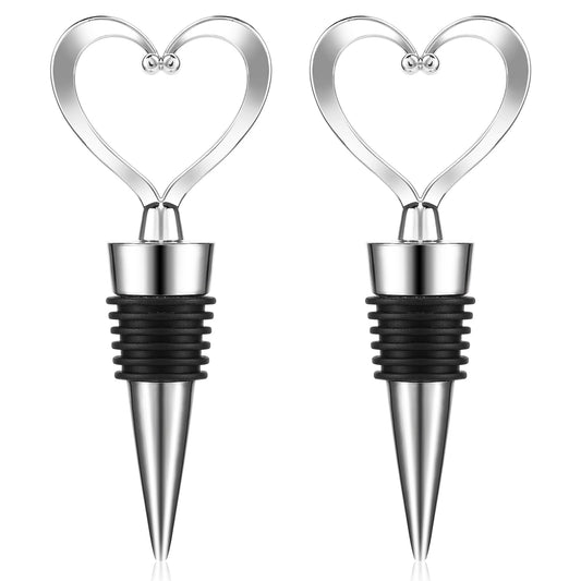 COMNICO Heart Wine Stopper Decorative Beverage Bottle Sealers Cover Wine Outlet Cap Reusable Rubber Plug Cork Sealing Saver for Wine Champagne Beer Collection Silver 2 Pack