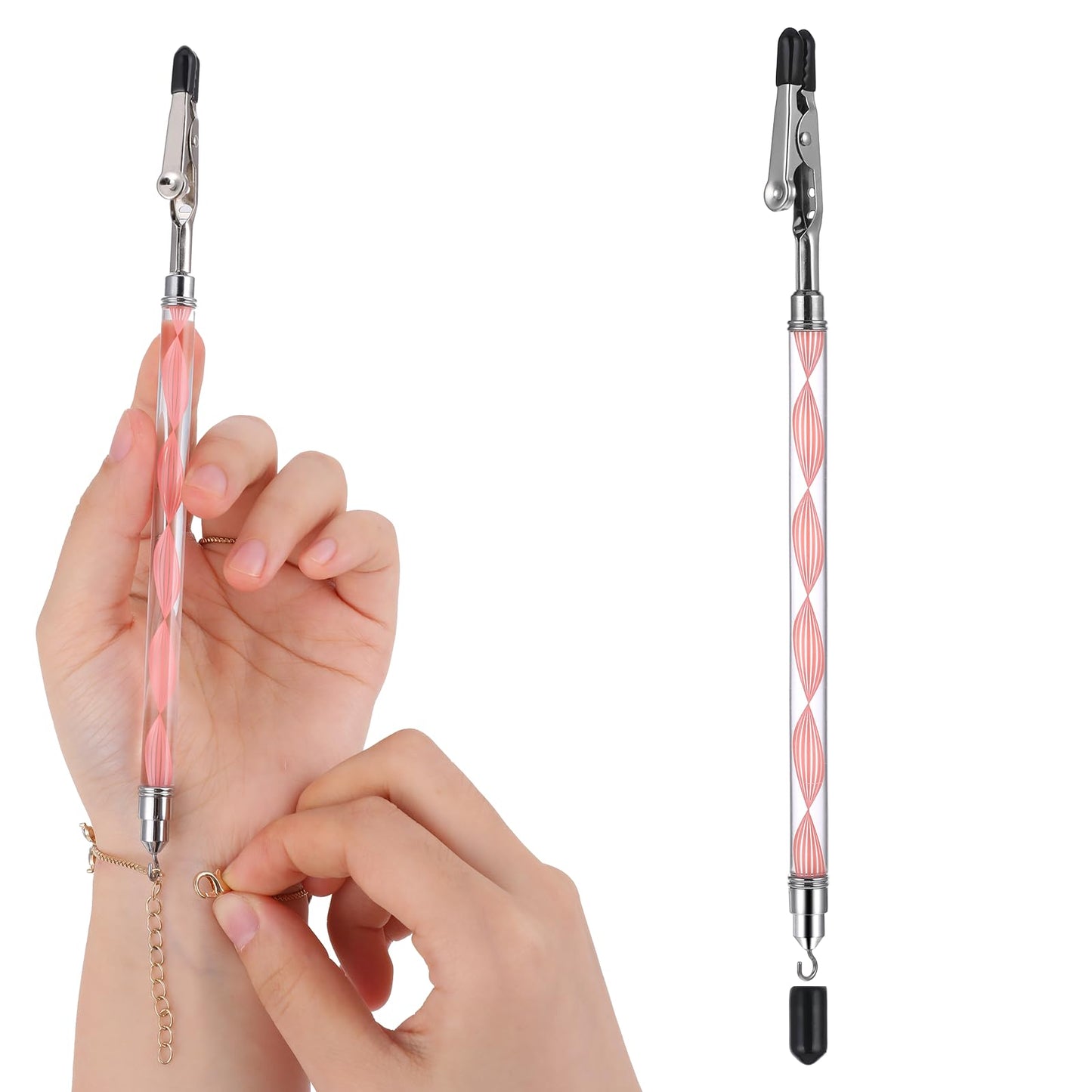 COMNICO Bracelet Helper, 1Pcs 2 in1 Bracelet Helper Tool to Put on Yourself Pink Bracelet Assist Tool with Hook Quick Release Fastening Jewelry Clasp Helpers Aid Assistance for Bracelet Necklace Watch