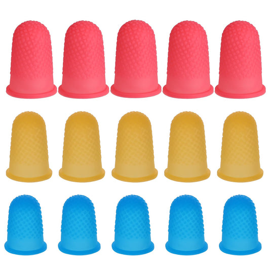 COMNICO 15 pcs Rubber Finger Thimbles 3 Different Colors Finger Protector Covers Reusable Finger Tip Protector Pads Grips for Paperwork Cutting Embroidery Money Counting Crafts Making