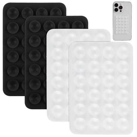 4Pcs Silicone Suction Phone Case Mount, Non Slip Suction Cup Phone Mount with Backing Mobile Fidget Mirror Holder for Selfies and Tiktok Videos Compatible with iPhone and Android Cases (Black&White)
