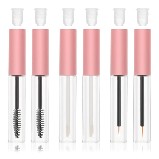 COMNICO 6 Pcs 10ml Empty Mascara Tube Eyeliner Tube and Lip Gloss Tubes Bottle with Rubber Inserts and Eyelash Wand Premium Eyelash Cream Container Bottle for Castor Oil Ideal DIY Travel Cosmetics Kit