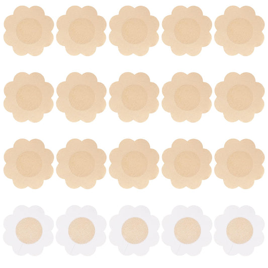 Sibba Breast Petals Invisible Nipple Covers Body Pasties 20 PCS No Show Pads Bra Lift Tape Stickers Seamless Boob Nipplecovers Skin Coverage Sticky Waterproof Swim Backless Dress(Floral) Beige