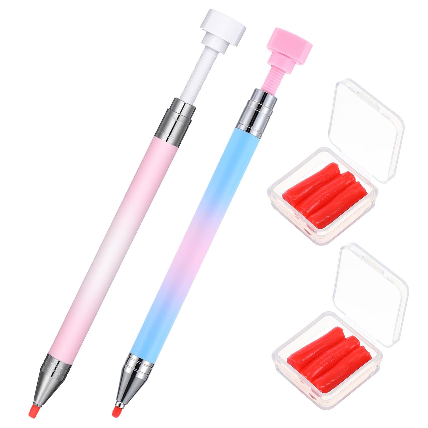 KFHENSOMR 2 Pack Rhinestone Picker Wax Pen Automatic Refillable Wax Pen Rhinestone Picker Tool Refillable Waxs Pens with 6 Waxs Refills, Rhinestones Applicator for Diamond Arts Nail DIY Craft
