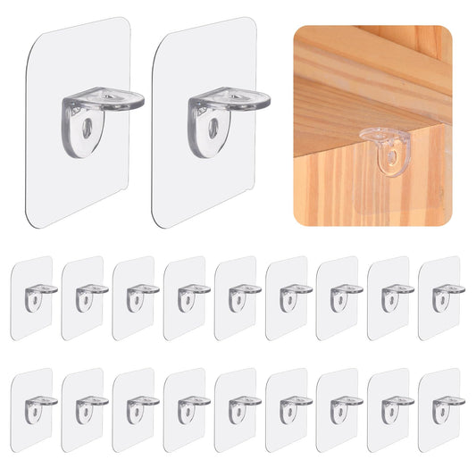 20pcs Plastic Shelf Support Peg Self Adhesive Bracket Plastic No Punching Partition Pin Clear Bracket Clips Holders for Furniture Kitchen Cabinet Book Shelves Closet Brackets Clapboard