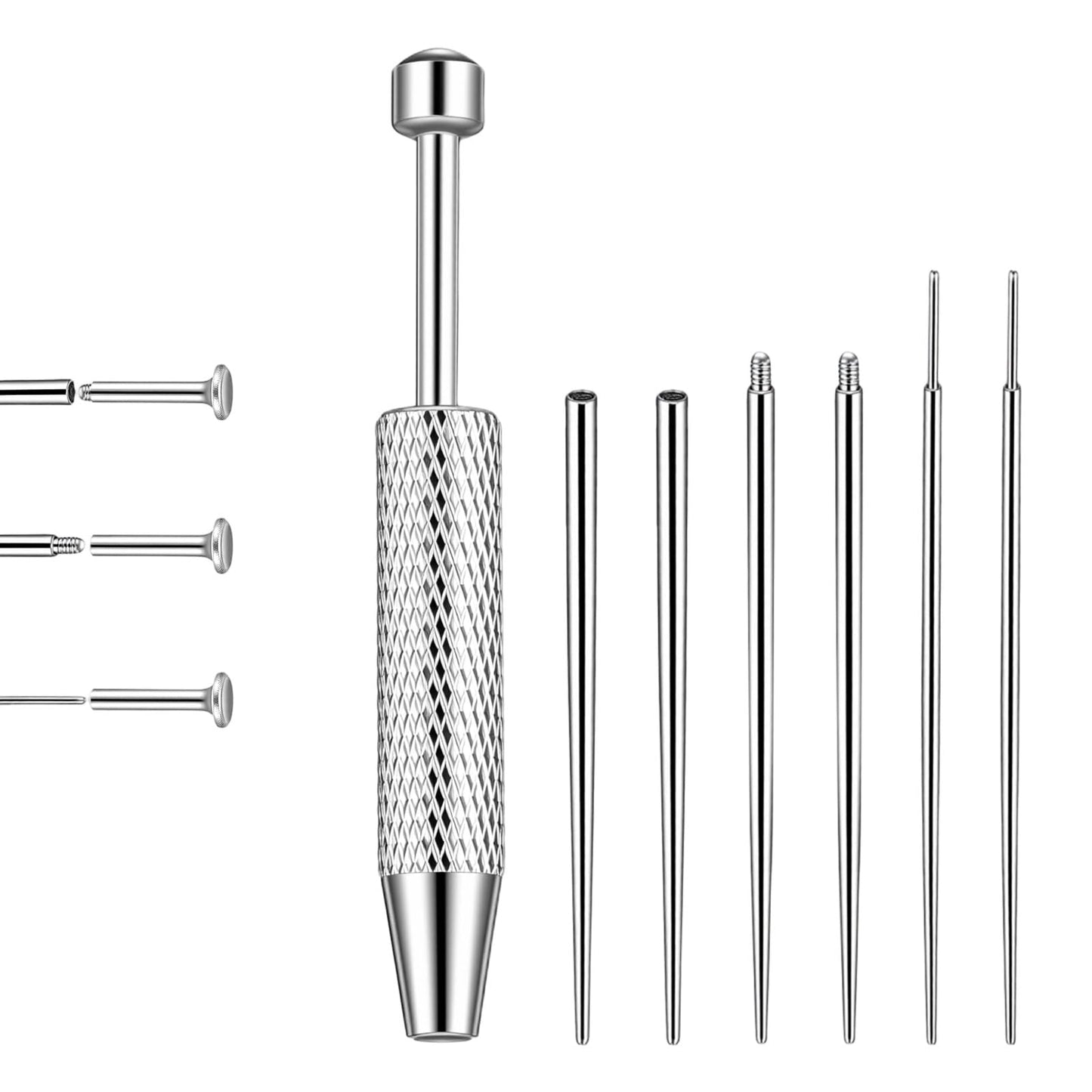 Qianyu 7Pcs Piercing Taper Ball Grabber Tool Stainless Steel Piercing Taper Tool Flat Back Earrings Insertion Tools Threadless/Threaded Insertion Pin for Changing Jewelry on Ear Nose Navel Lip Eyebrow