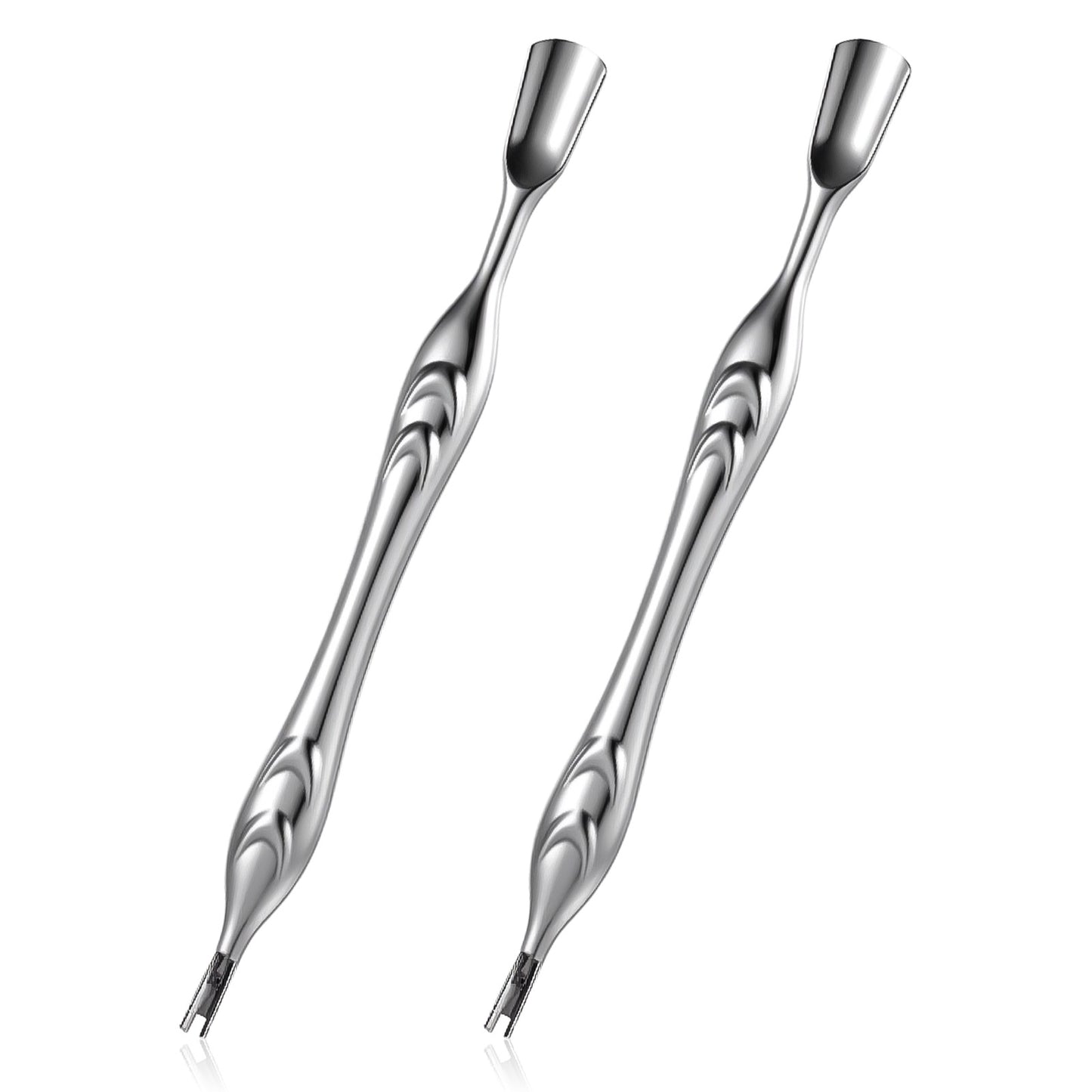 2 Pcs Cuticle Trimmer Pusher Remover Anti-slip Nail Cuticle Cutter 2 in 1 Cuticula Pusher with Fork Stainless Steel Cuticles Remover Dead Skin Practical Nail Art Tool for Manicures Pedicure Fingernail