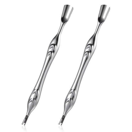 2 Pcs Cuticle Trimmer Pusher Remover Anti-slip Nail Cuticle Cutter 2 in 1 Cuticula Pusher with Fork Stainless Steel Cuticles Remover Dead Skin Practical Nail Art Tool for Manicures Pedicure Fingernail