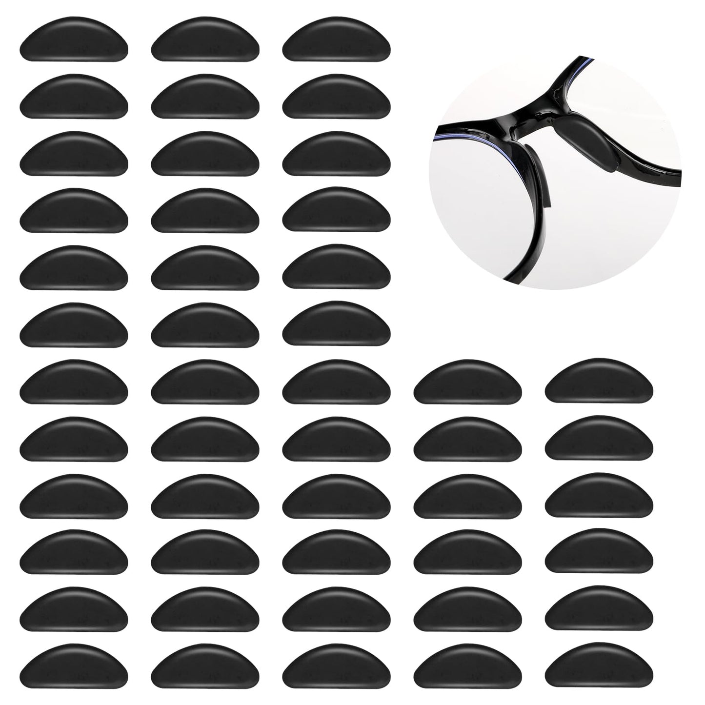 24 Pairs Silicone Glasses Nose Pads, Non-Slip Soft Nose Pads, Self-Adhesive Pads, Comfortable Non-Slip Nose Pads with Sticky Back for Full Frame Sunglasses (Black)