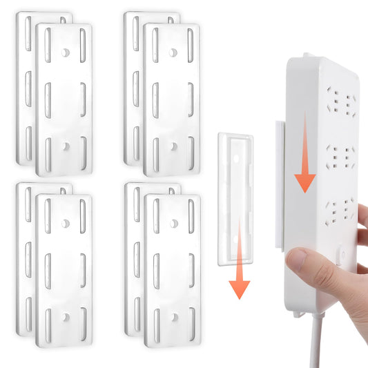 Wanmu Pack of 8 Punch-Free Socket Holder Self-Adhesive Socket Strip Holder Socket Fixer Wall Mount Socket Holder for Organising Sockets Tissue Boxes Computer Kitchen