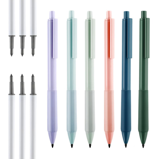 Sibba Forever Mechanical Pencil 6 PCS Colored Inkless Eternal Everlasting Pen Colorful Writing Coloring Replaceable Refills Drawing Instruments Reusable Sketching Correction Supplies Artists