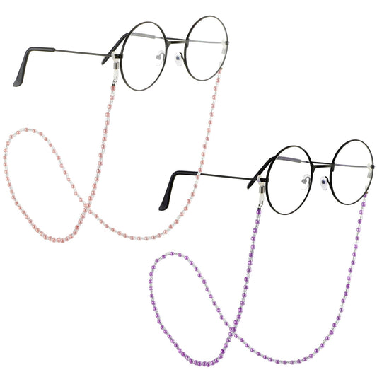 Sibba Eye Glasses Strap Chain 2 PCS Anti-Slip Eyeglasses Grip Holders Clasp Hold Around Neck Old Lady Women Grandma Chains Goth Costume Necklace Pearl Lanyard Sunglasses Reading Eyewear(Pink/Purple)