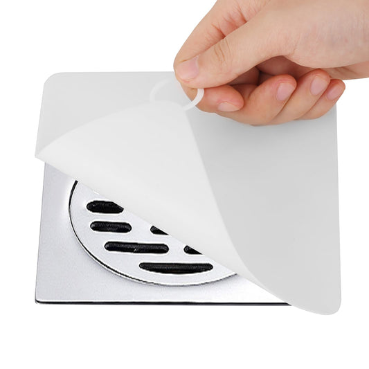 COMNICO Silicone Drain Protector,6 Pieces Tub Drain Cover Sewer Anti Odor Mat Deodorizing Plugs 6.1x6.1 Inches Bathtub Stopper White Hair Stopper Flat Suction Cover for Bathroom Laundry Kitchen